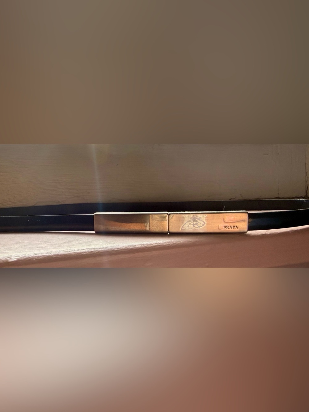 Prada black leather belt with Silver buckle